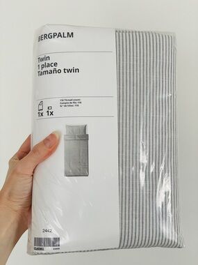 IKEA BERGPALM Duvet cover and pillowcase(s), gray stripe, twin